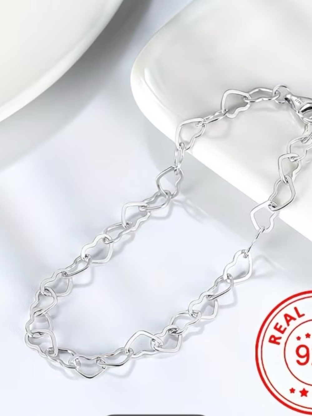 Sterling Silver Heart Link Bracelet - Silver